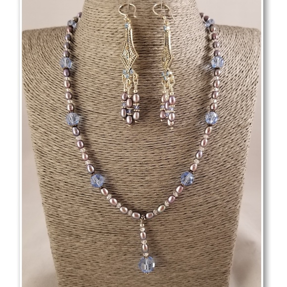 Cultured Pearl, Swarovski Crystal and Sterling Set - Picture 1 of 8